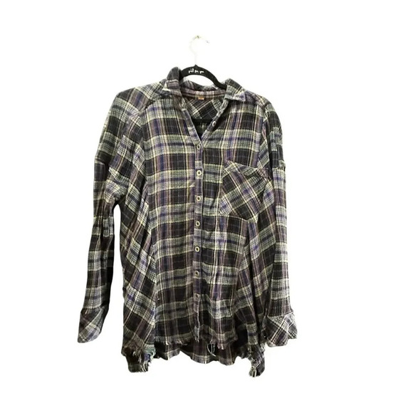Free People Juniper Ridge Snap Side Plaid Button Down Shirt Top Size small - Picture 5 of 12